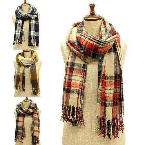 レディース ニットマフラー 大判チェック カラフル タータンチェック ロングサイズ 羽織り あったか...