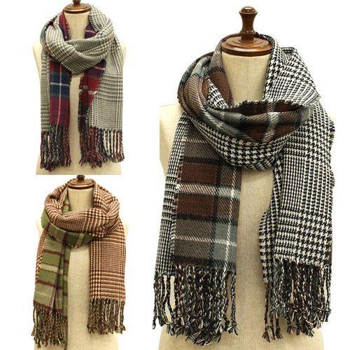 レディース ニットマフラー リバーシブル 千鳥格子 タータンチェック ストール ロングサイズ 羽織り...
