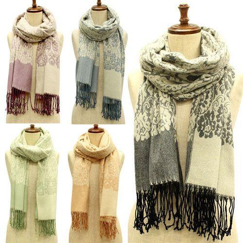 レディース ニットマフラー 刺繍レース 花柄プリント ジャガードストール ロングサイズ 羽織り あっ...