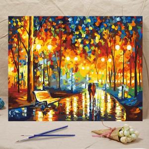 数字塗り絵 油絵風 雨の公園 散歩道 大人の塗り絵
