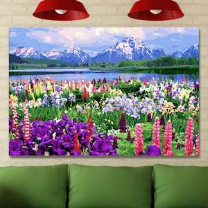 数字塗り絵 油絵風 サザンアルプス ルピナス 花畑