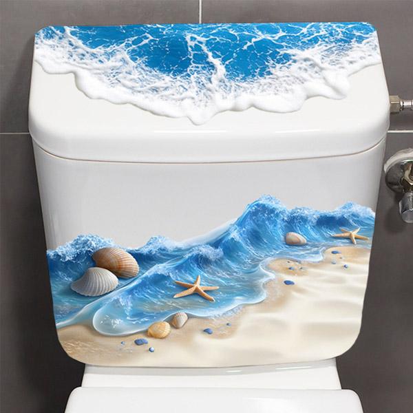 トイレ用  便器のふた ミニステッカー 立体的 海 ビーチ 貝殻 夏 おもしろステッカー アニメーシ...