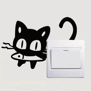 スイッチシール 転写タイプ 魚をくわえる猫 ネコ ウォールステッカー アート インテリア 壁デコ 電気スイッチ用 DIY