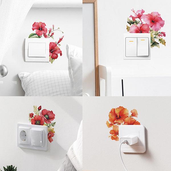 電気スイッチ コンセント周り ハイビスカス 南国 水彩画フラワー ポピー 花 ハワイアン シールステ...