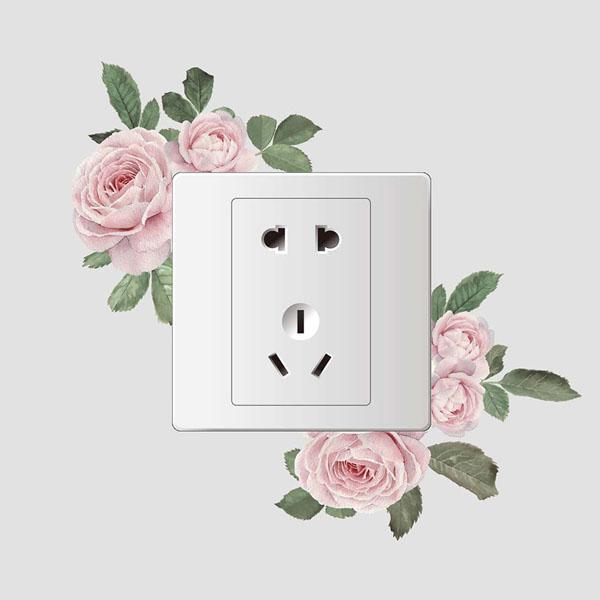 電気スイッチ コンセント周り レトロ ヨーロピアン ローズ 薔薇 バラ ピンクローズ シールステッカ...
