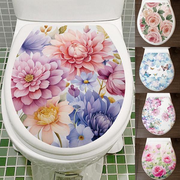 トイレ用 イラストステッカー 便器のふた フラワーラッピング風 ローズ あじさい ダリア シール ミ...