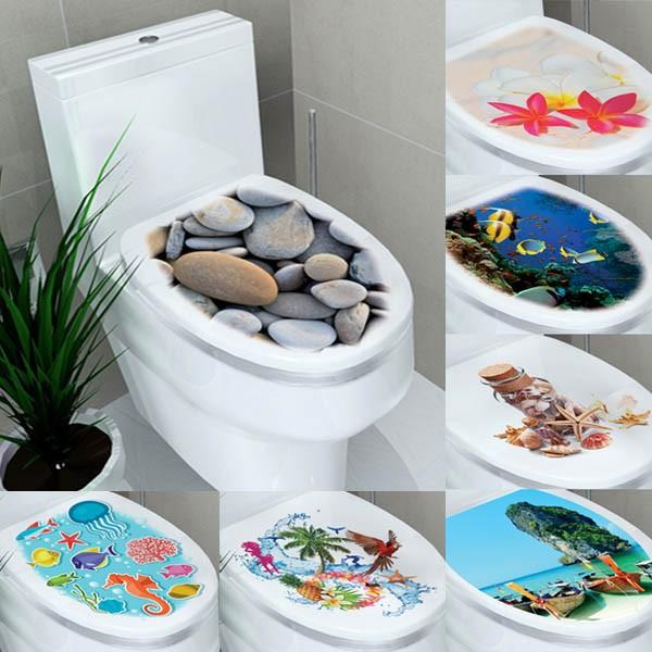 トイレ用 だまし絵ステッカー 便器のふた シール 和風 石 海底トリックアート ウォールステッカー ...
