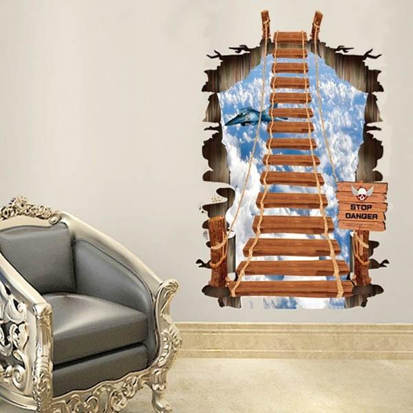 大きいサイズ ウォールステッカー 壁の縦穴 3D梯子 だまし絵 トリックアート インテリアシール 壁...