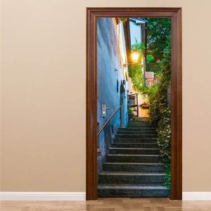 ドアステッカー トリックアート ヨーロッパ 路地裏 夕暮れ ノスタルジー だまし絵シール インテリア DIY