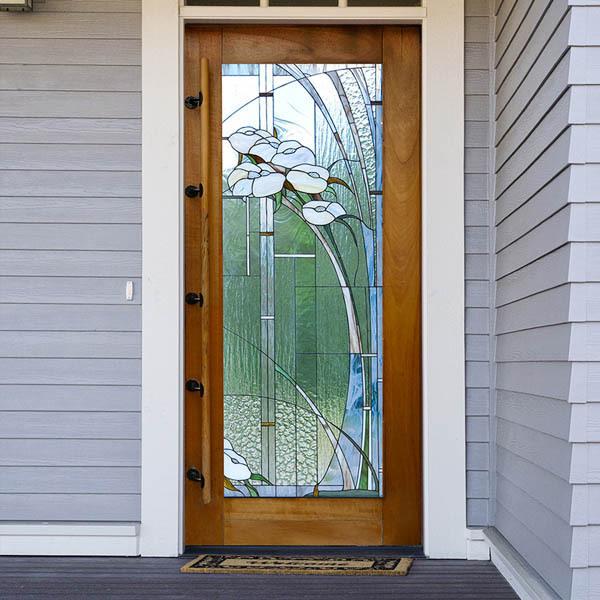 ドアステッカー トリックアート ガラス戸 カラーの花 すりガラス アンティーク だまし絵シール 目隠...