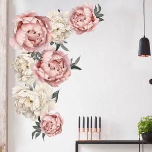 ウォールステッカー ピンク×白 ヨーロピアンローズ 薔薇 牡丹 ピオニー ベクトル花 ボタニカル 壁デコレーション 北欧風 DIY リビング
