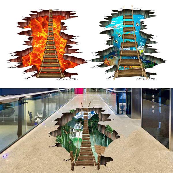 床用 ウォールステッカー 地面の穴 海底 マグマ 森 3D吊り橋 だまし絵 トリックアート インテリ...