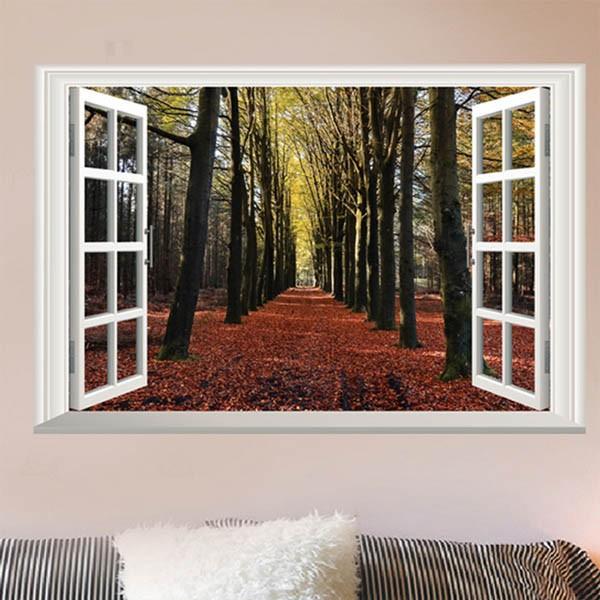 売りつくし ウォールステッカー 落ち葉 並木道 だまし絵 トリックアート 風景写真 絵画 3D窓フレ...