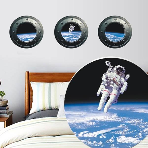 (訳あり) 3枚1セット だまし絵ウォールステッカー 宇宙飛行士 地球  トリックアート 壁デコ 北...