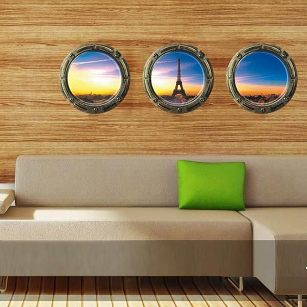 (訳あり) 3枚1セット だまし絵ウォールステッカー パリ サンセット エッフェル塔 トリックアート...