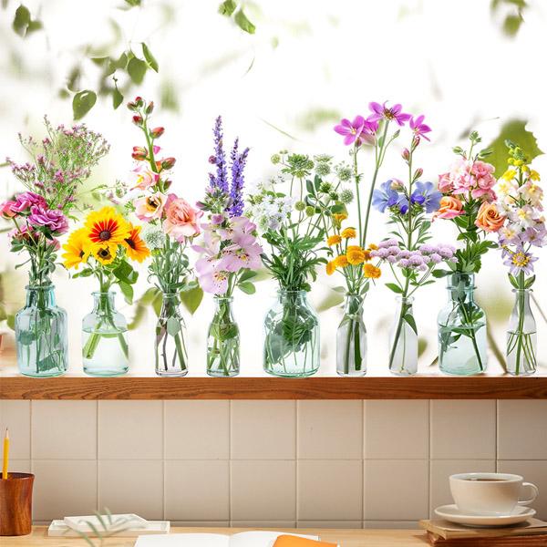 ガラスステッカー 静電気 非粘着 ガラスフィルム 透明 窓用 野花 ガラスの花瓶 カスミソウ スター...