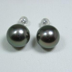 黒蝶パールピアス (タヒチ黒真珠ピアス)  ラウンド  12.5mm｜pearl-baroque