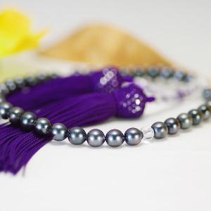 グレー系アコヤ本真珠 数珠 御念珠 伊勢志摩産 7-7.5mm 白房 女性用