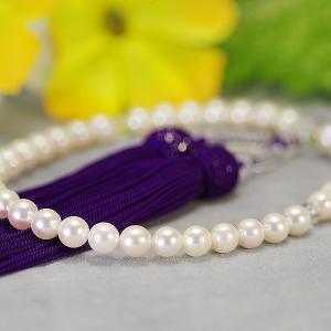 アコヤ本真珠 数珠 御念珠 伊勢志摩産 6-6.5mm 紫房 女性用 レディース