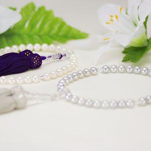 限定品】数珠 女性用二連 アコヤ真珠 水晶切子 正絹房 塗箱入 京念珠