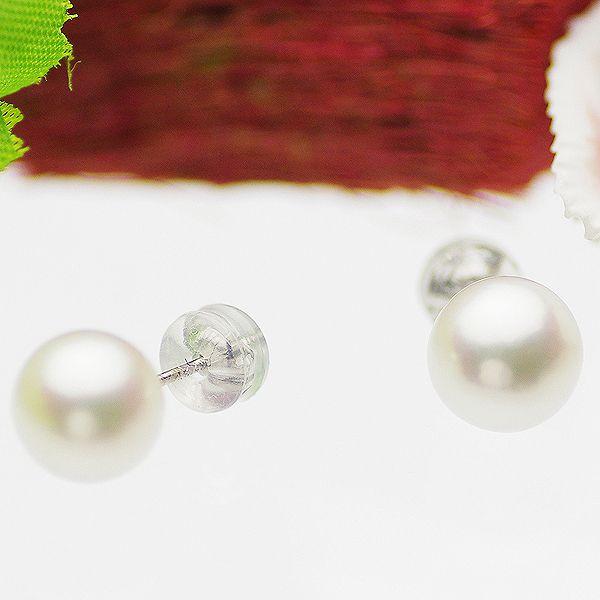 パール ピアス 高級 淡水真珠 一粒 スタッドピアス 約7.5mm ホワイトゴールド K14WG 結...
