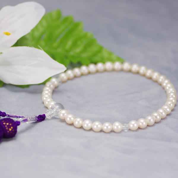 パール 数珠 念珠 高級 淡水真珠 約6.5-7.0mm 葬儀 お盆 法事