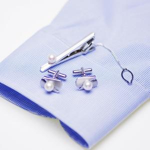パール カフス ネクタイピンセット 高級 淡水真珠 7.0mm カフスボタン