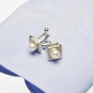 パール カフスボタン 高級 淡水真珠 本真珠 カフス カフリンクス 約7.0