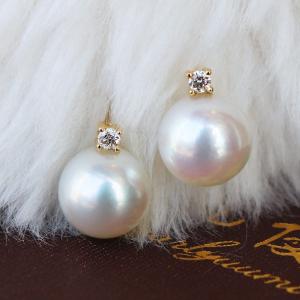 K18 あこや真珠 一粒 DIA ピアス ダイア akoya piace D0.05ct 2pcs｜pearlyuumi