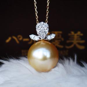 真珠 パール ネックレス 一粒 南洋白蝶真珠 12mm ナチュラルゴールド 