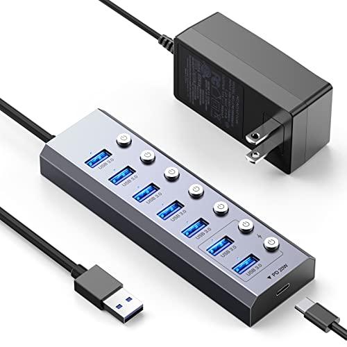 Elecife USB ハブ 8IN1 USB 3.0 Hub 7ポート+ 1USB C PD急速充...