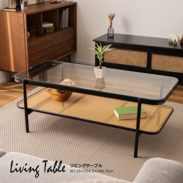 リビングテーブル TOE-130BK ガラステーブル 透け感 おしゃれ シンプル ディスプレイ収納 ...