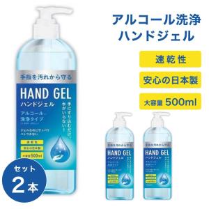 ハンドジェル HAND GEL 日本製 大容量 ● 500mL 2本セット アルコール洗浄 エタノール  速乾 ポンプ式 ウイルス対策 【4月1日〜順次発送 】