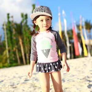 ラッシュガード 女の子 水着 ドット柄 アイスク...の商品画像
