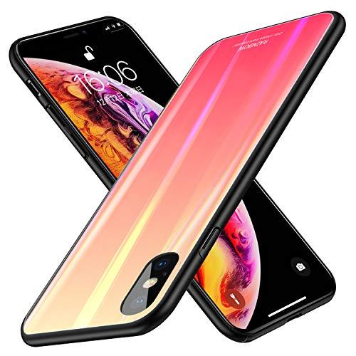 YULNCUZ iPhone Xs ケース ガラスケース 耐衝撃 背面強化ガラス 薄型 TPUバンパ...