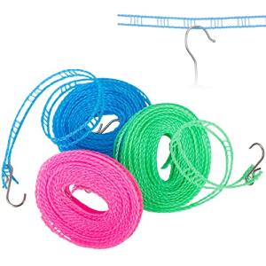 Paresthesia 洗濯ロープ 3本セット 約5m 物干しロープ ランドリーロープ 多用途ロープ 乾燥ロープ 防風 掛けやすい 調節可能 滑り止め 携帯便利 旅行｜ペーメー