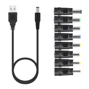 YACHUN USB 電源ケーブル 変換プラグ付き 5.5x2.1mm 1m DC充電コード アダプタ 8 in 1 扇風機 PSP ソーラーパネル ーなど対応用 3.5 * 1.35mm、 4.0｜peme