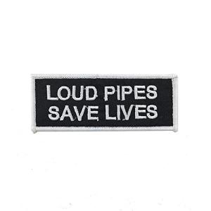 LOUD PIPES SAVE LIVES パイプの爆音は命を救う 刺繍 アイロンワッペン バイク バイカー ワッペン 面白いパッチ 趣味用パッチ｜peme