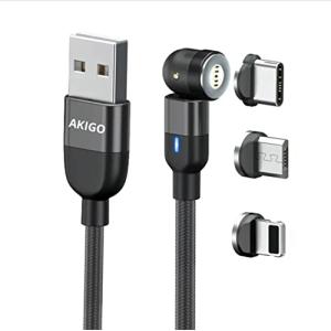 充電ケーブル マグネット 急速 3in1 3a micro usb akigo (1m, ブラック)｜peme