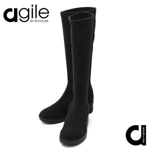 ルコライン ブーツ アージレ バイ ルコライン ストレッチ ロングブーツ ブラック 黒 SELENE agile-354BK サイドファスナー付き agile by RUCO LINE