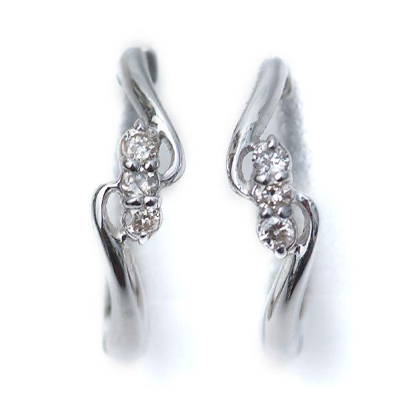 ピアリング 正規品 天然 ダイヤモンド入り 14金ホワイトゴールド ウェーブライン D:計0.06c...