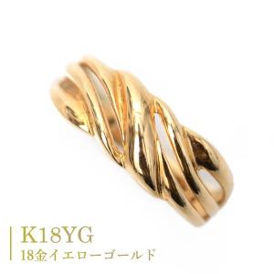 18金 リング k18 指輪 ゴールド ウエーブ 波 スクロール モチーフ 19号- 22号 デザイン リング