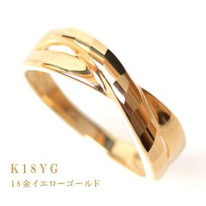 18金 リング k18 指輪 ゴールド 多面 カットリング ウェーブ ライン