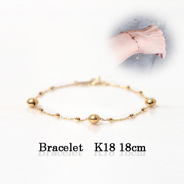 k18 ブレスレット レディース 18金 ブレスレット ステーション マカロン型 約5.7mm玉入り...
