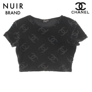 シャネル CHANEL 半袖Ｔシャツ ココマーク クロップド丈 ベロア 半袖 ブラック｜penguin-vintage