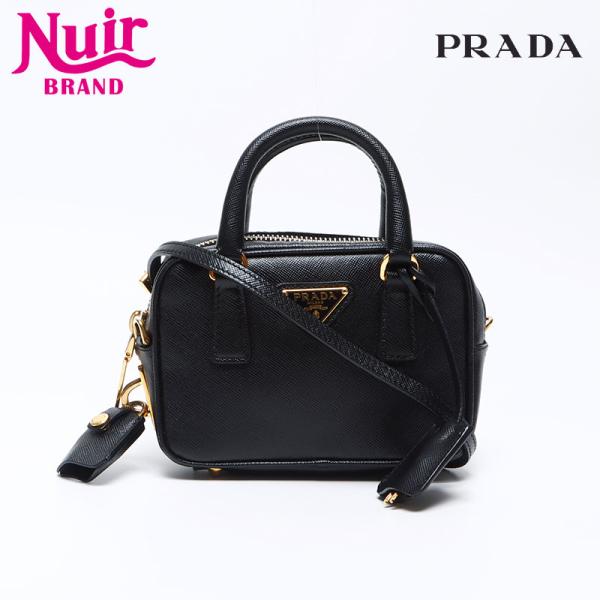 プラダ PRADA ショルダーバッグ ミニ サフィアーノ 2way 三角ロゴ ブラック【中古】