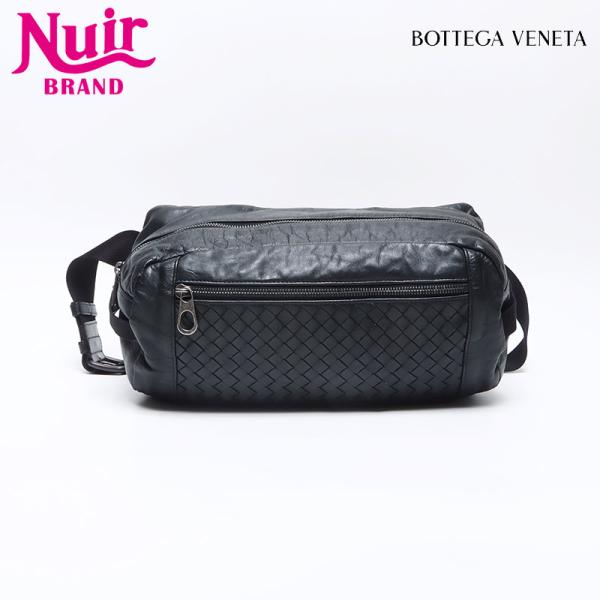 ボッテガヴェネタ BOTTEGAVENETA ウエストバッグ イントレチャート ブラック【中古】
