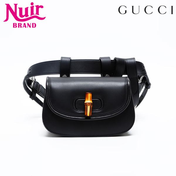グッチ GUCCI ウエストバッグ レザー ボディバッグ バンブー ブラック【中古】