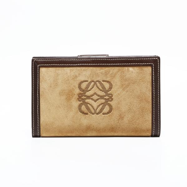 ロエベ LOEWE 二つ折り財布 スエード アナグラム ベージュ