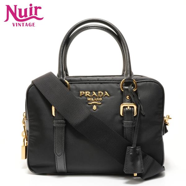 プラダ PRADA ハンドバッグ ナイロン サフィアーノ 2way ブラック【中古】